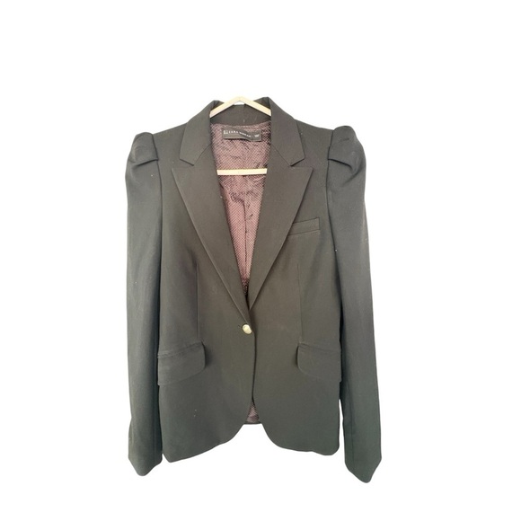 Zara Jackets & Blazers - Zara Black Women's Single-Button Blazer with Slight Puff Shoulder